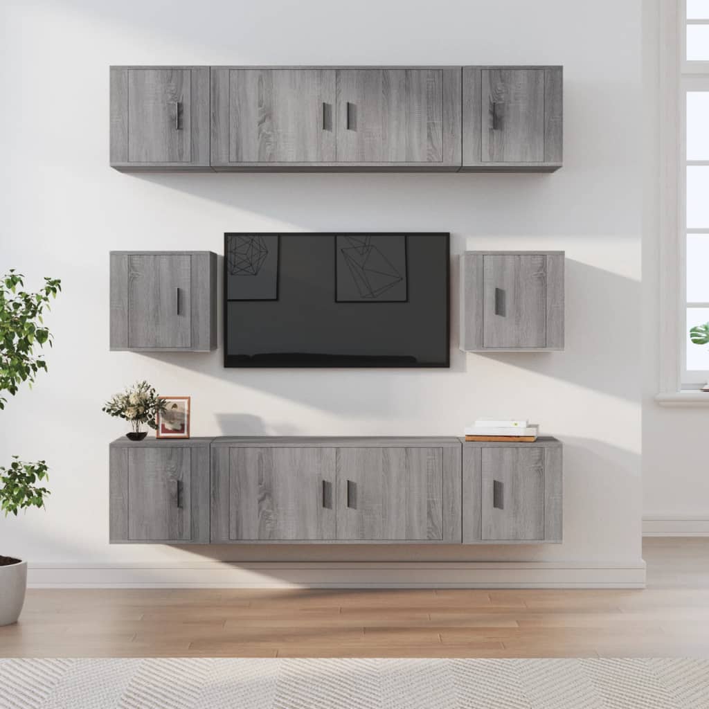 8-delige Tv-meubelset bewerkt hout grijs sonoma eikenkleurig – afbeelding 1