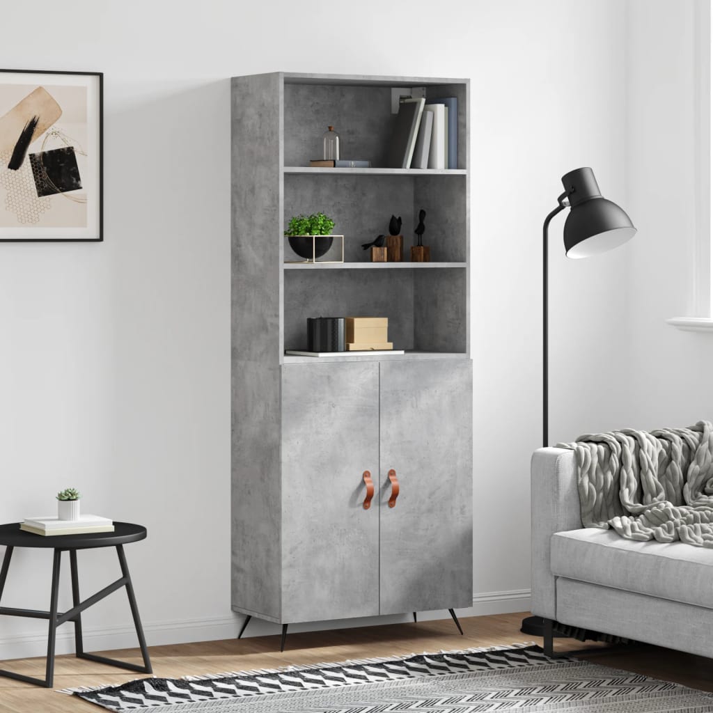 Hoge kast 69,5x34x180 cm bewerkt hout betongrijs – afbeelding 1