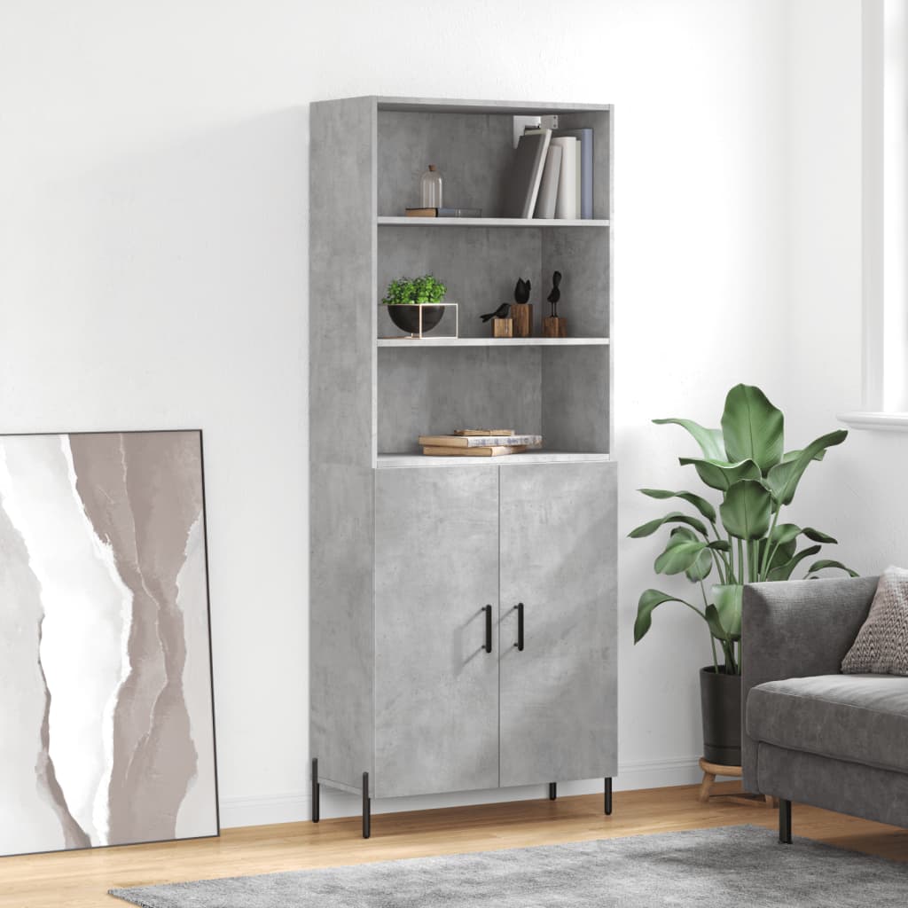 Hoge kast 69,5x34x180 cm bewerkt hout betongrijs