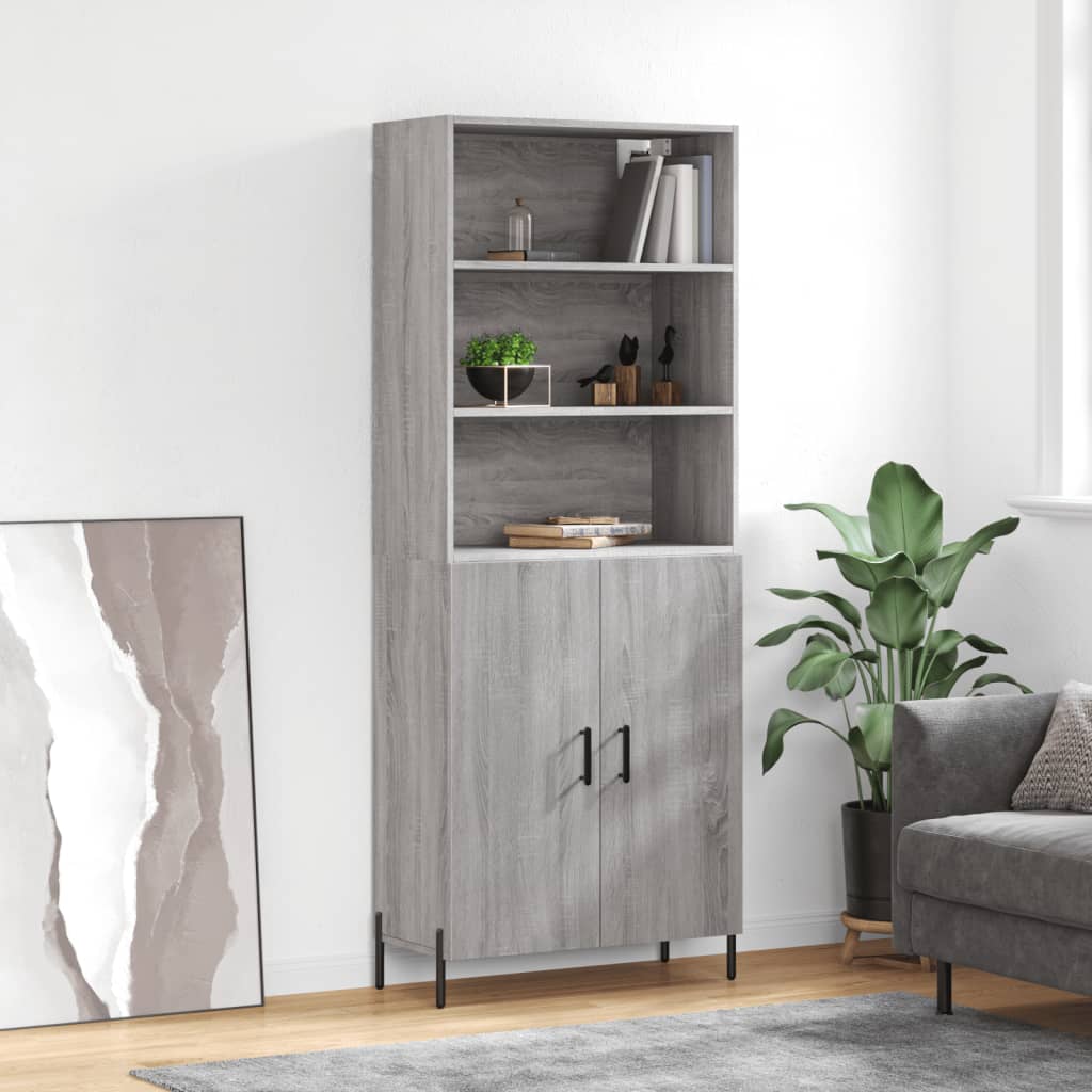Hoge kast 69,5x34x180 cm bewerkt hout grijs sonoma eikenkleurig