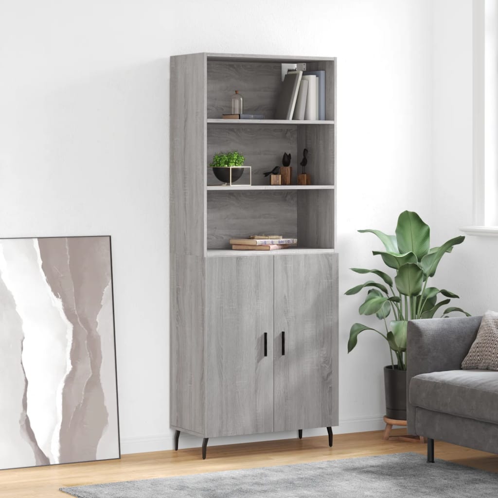 Hoge kast 69,5x34x180 cm bewerkt hout grijs sonoma eikenkleurig – afbeelding 1