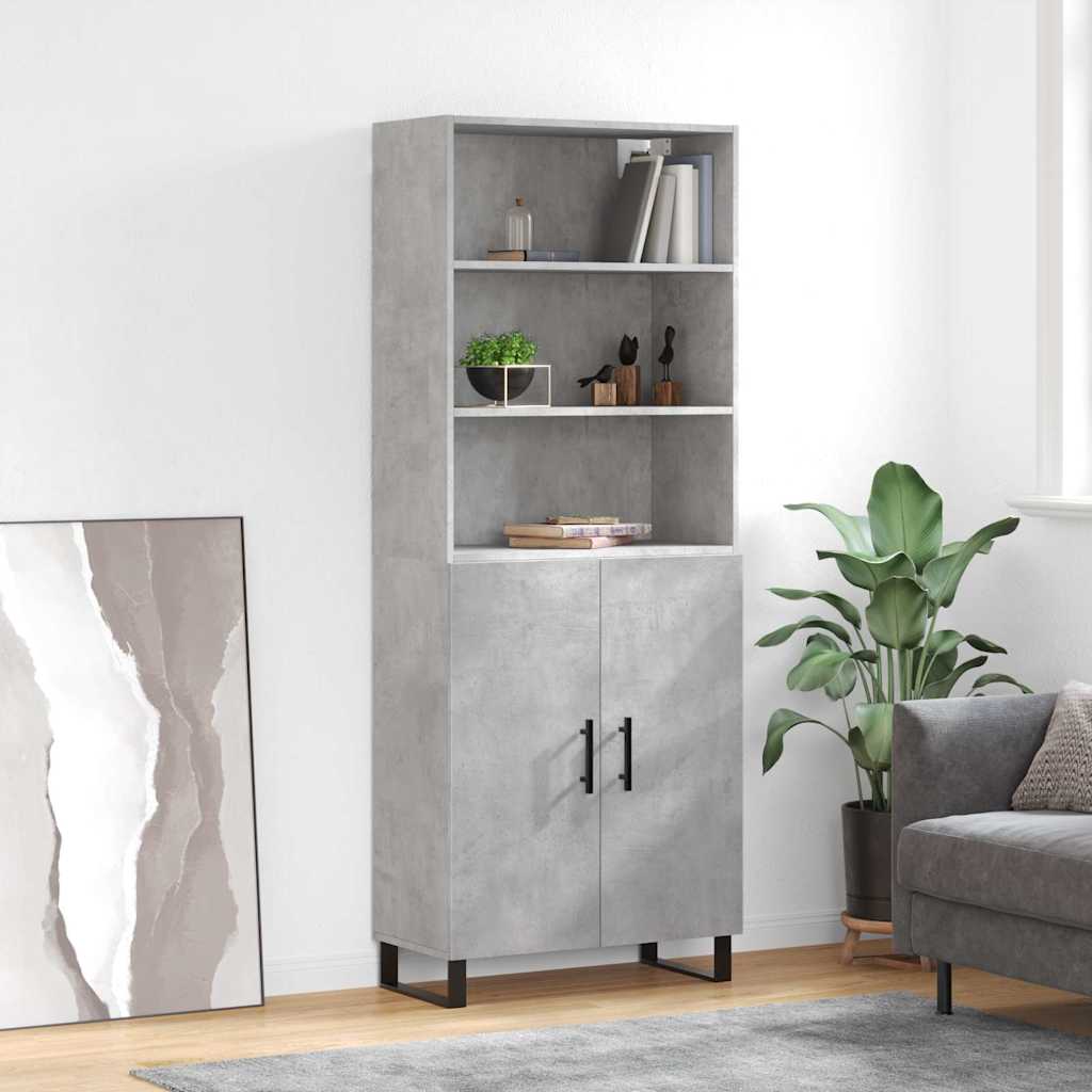 Hoge kast 69,5x34x180 cm bewerkt hout betongrijs
