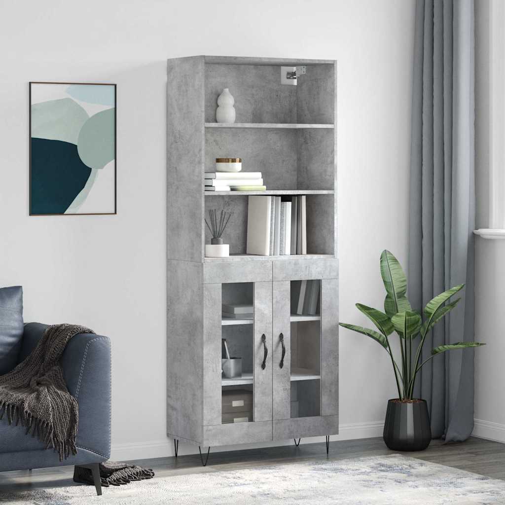 Hoge kast 69,5x34x180 cm bewerkt hout betongrijs