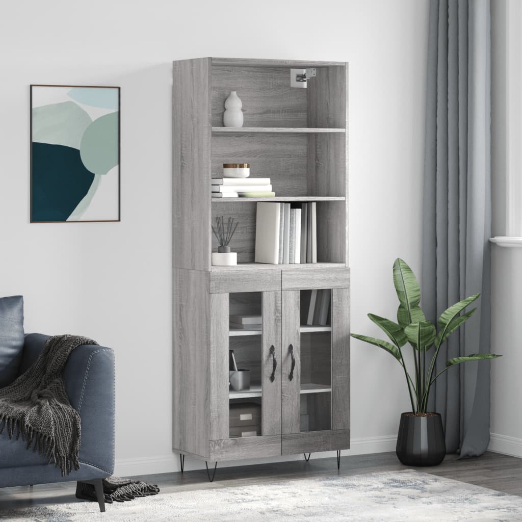 Hoge kast 69,5x34x180 cm bewerkt hout grijs sonoma eikenkleurig