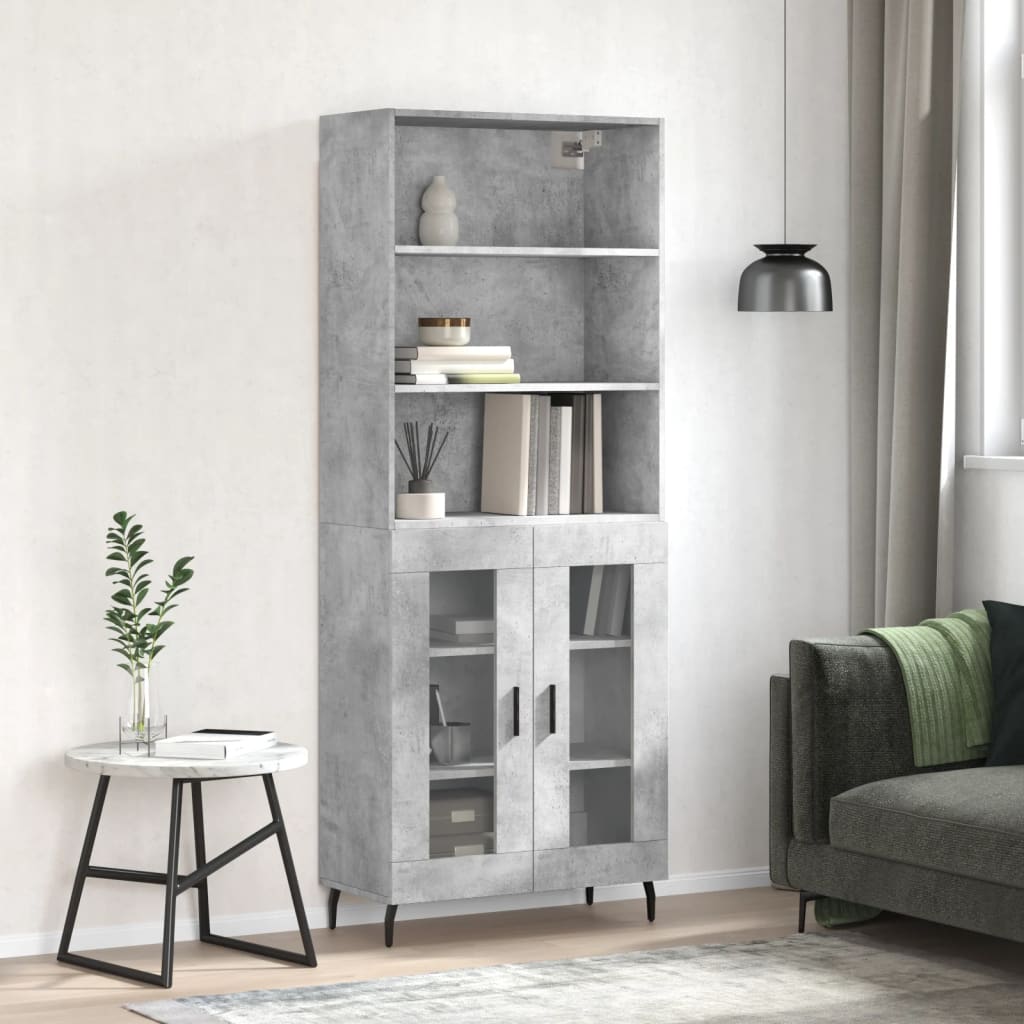 Hoge kast 69,5x34x180 cm bewerkt hout betongrijs