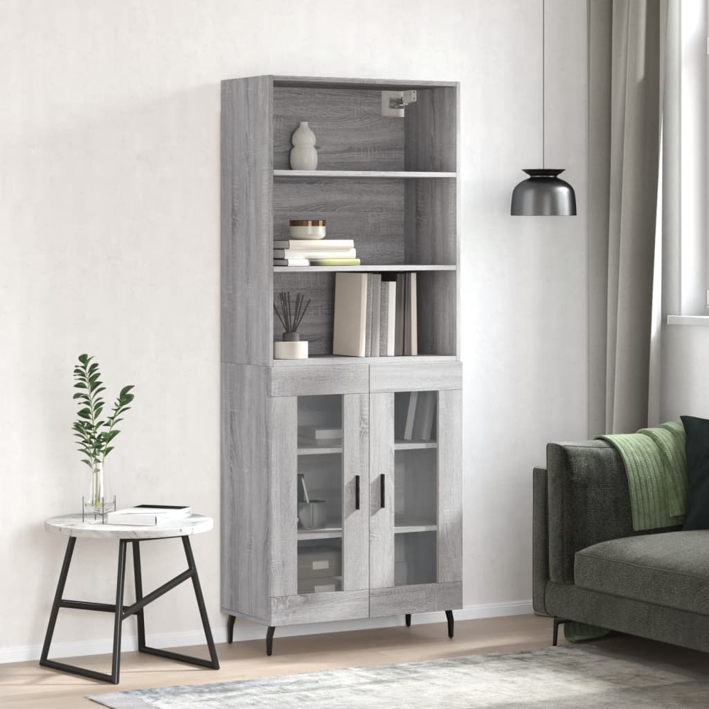 Hoge kast 69,5x34x180 cm bewerkt hout grijs sonoma eikenkleurig