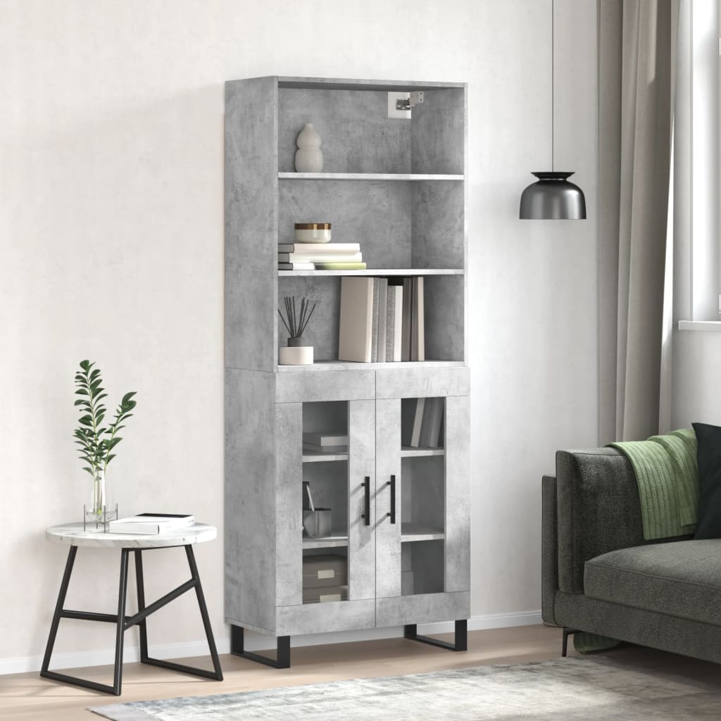Hoge kast 69,5x34x180 cm bewerkt hout betongrijs