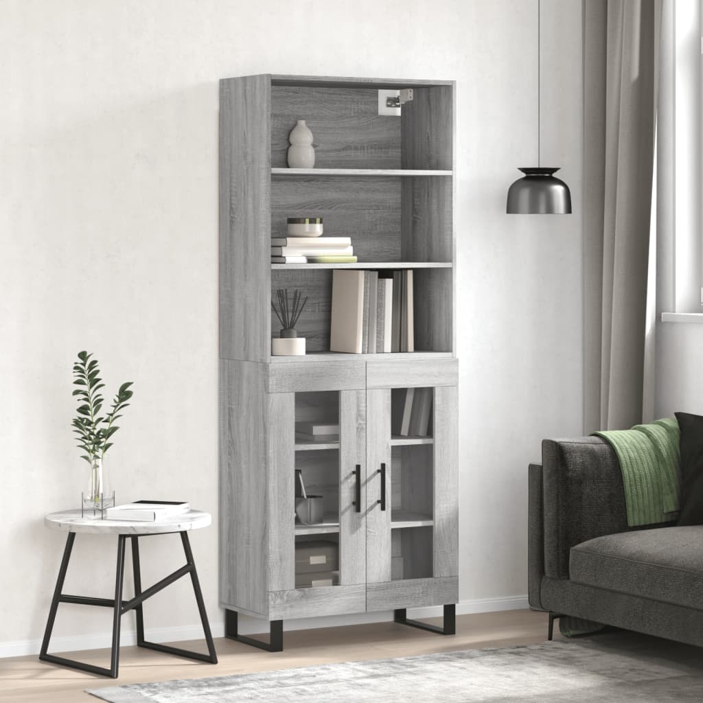 Hoge kast 69,5x34x180 cm bewerkt hout grijs sonoma eikenkleurig