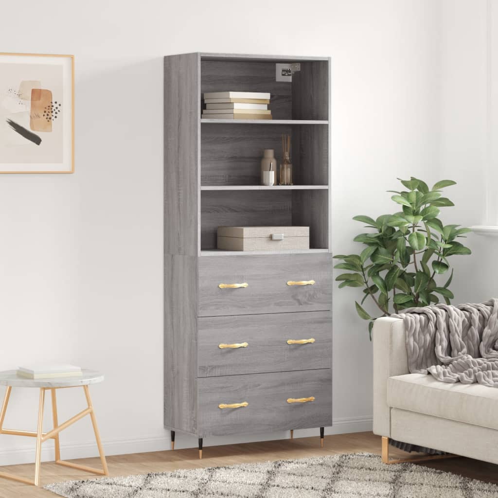 Hoge kast 69,5x34x180 cm bewerkt hout grijs sonoma eikenkleurig