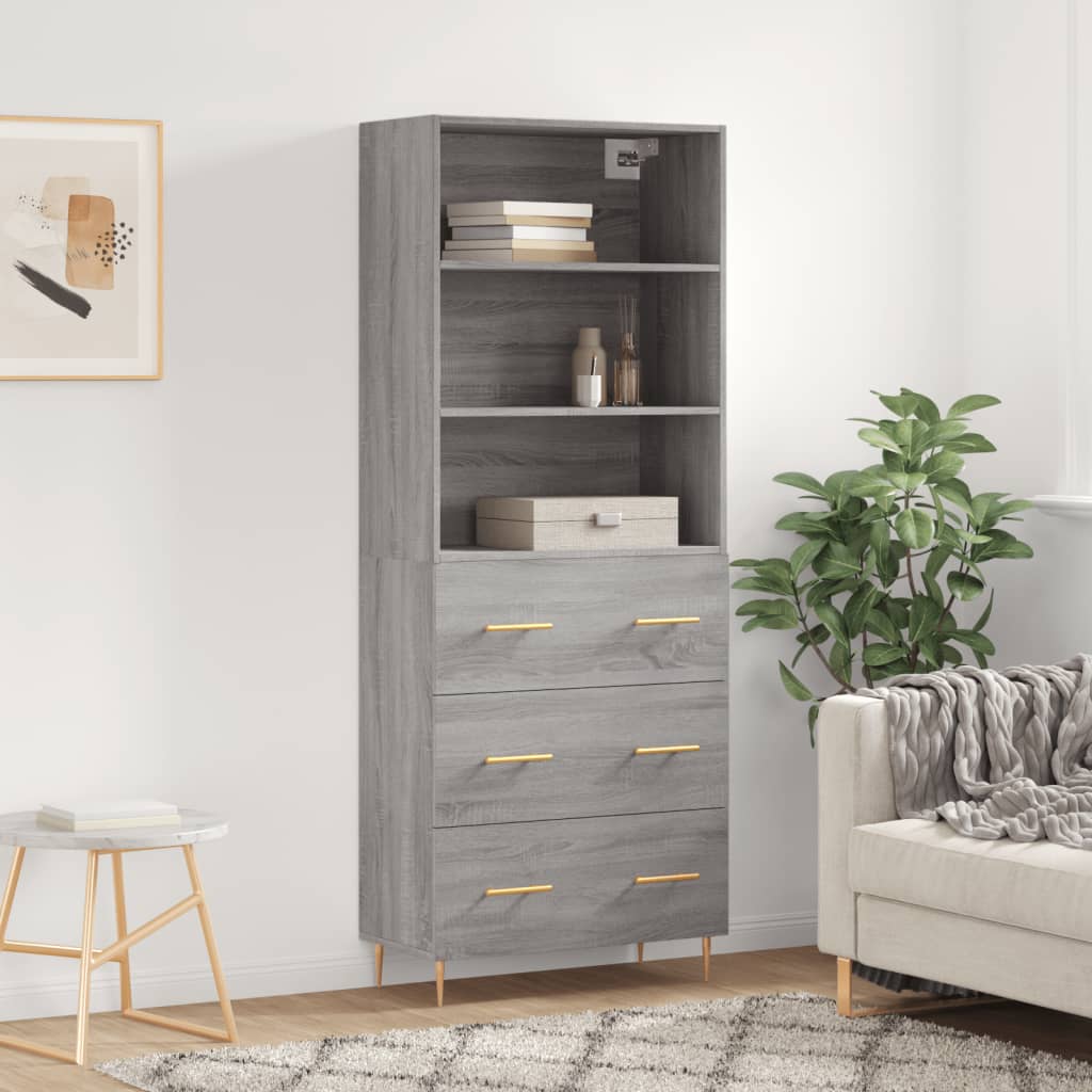 Hoge kast 69,5x34x180 cm bewerkt hout grijs sonoma eikenkleurig