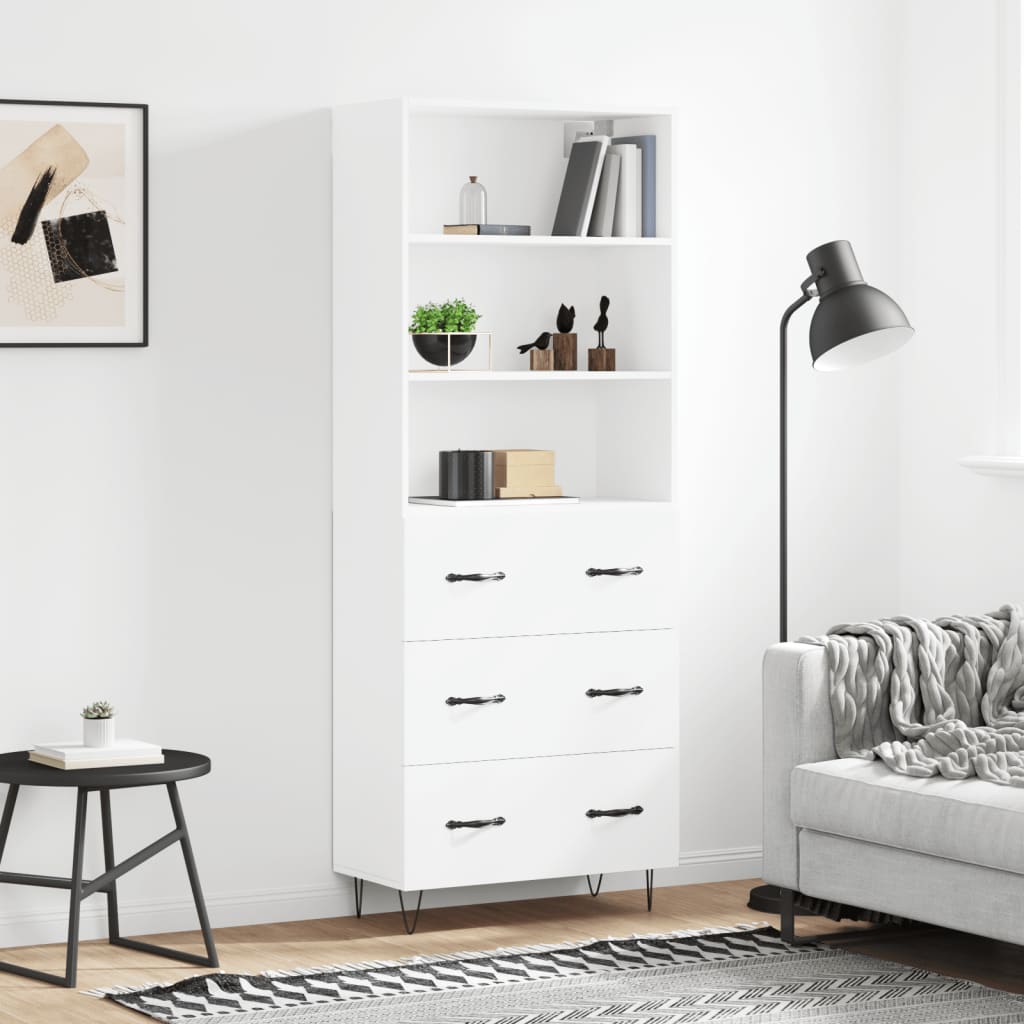 Hoge kast 69,5x34x180 cm bewerkt hout wit