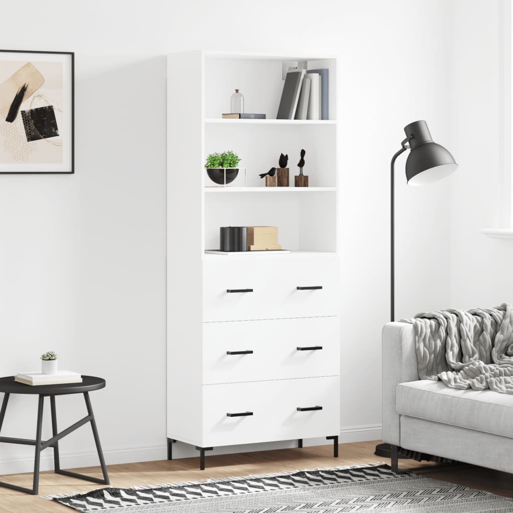 Hoge kast 69,5x34x180 cm bewerkt hout wit