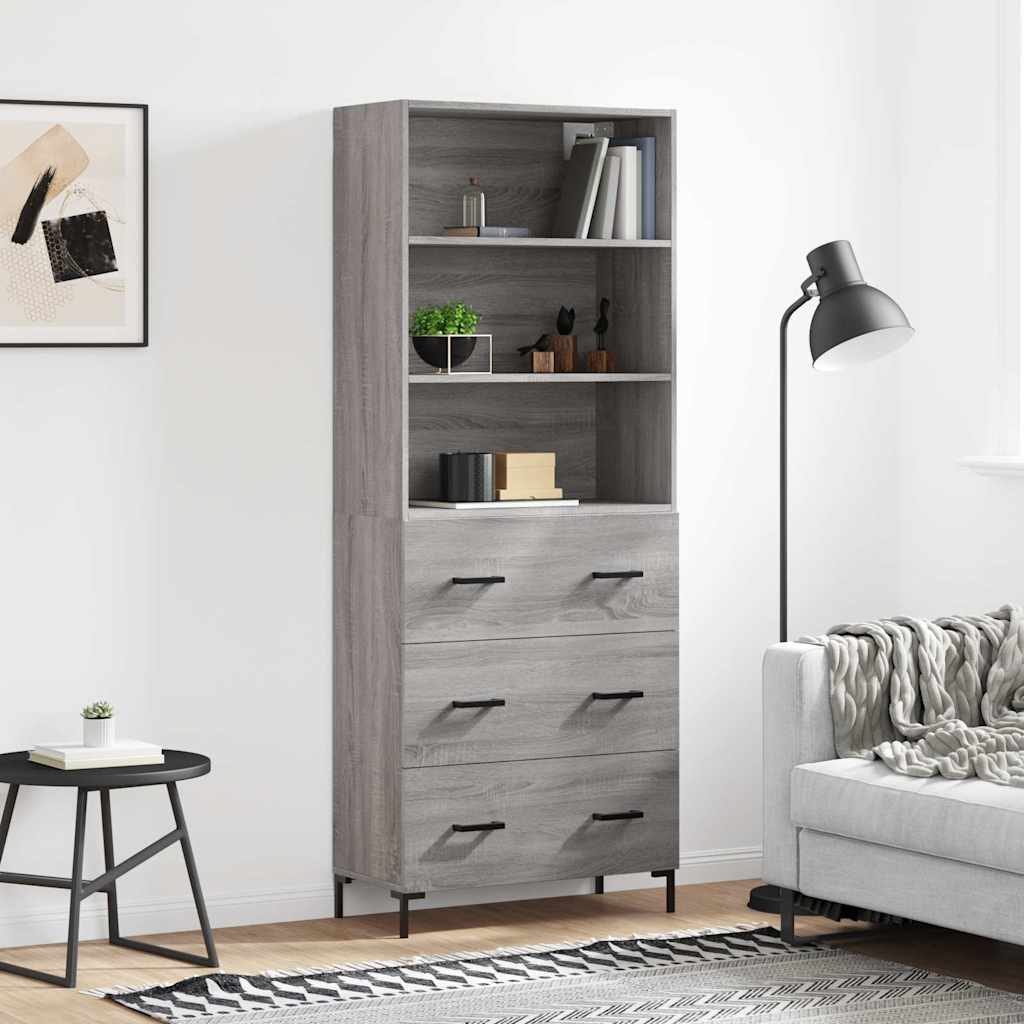 Hoge kast 69,5x34x180 cm bewerkt hout grijs sonoma eikenkleurig