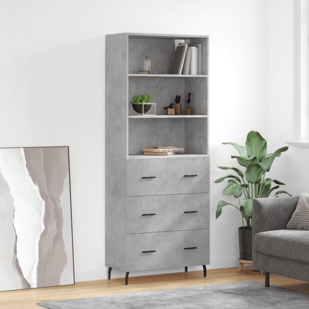 Hoge kast 69,5x34x180 cm bewerkt hout betongrijs – afbeelding 1