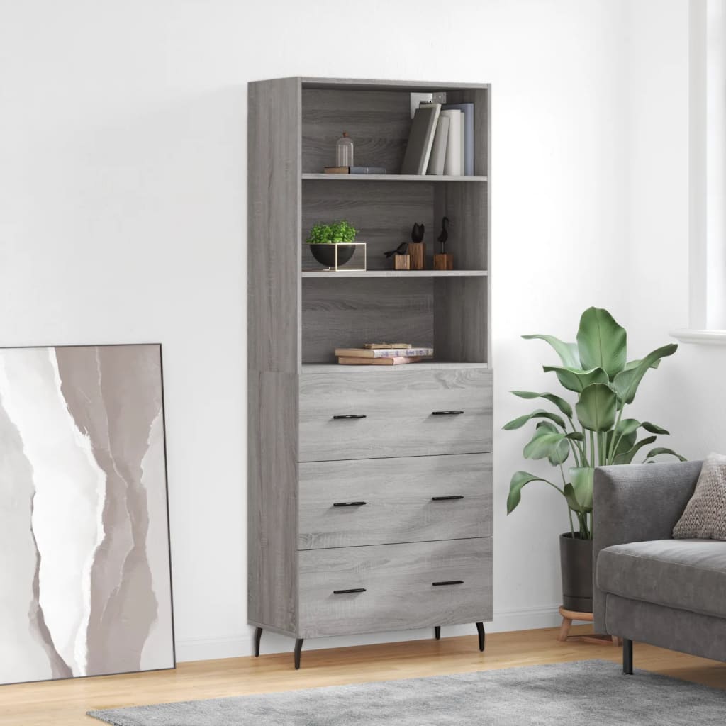 Hoge kast 69,5x34x180 cm bewerkt hout grijs sonoma eikenkleurig