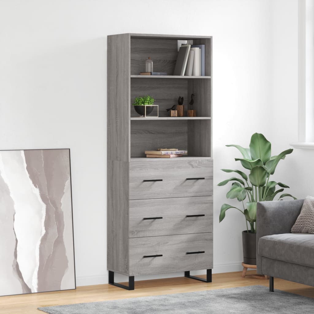 Hoge kast 69,5x34x180 cm bewerkt hout grijs sonoma eikenkleurig