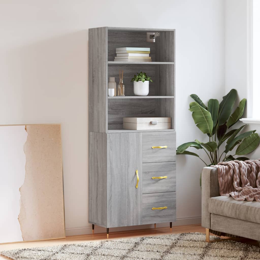 Hoge kast 69,5x34x180 cm bewerkt hout grijs sonoma eikenkleurig
