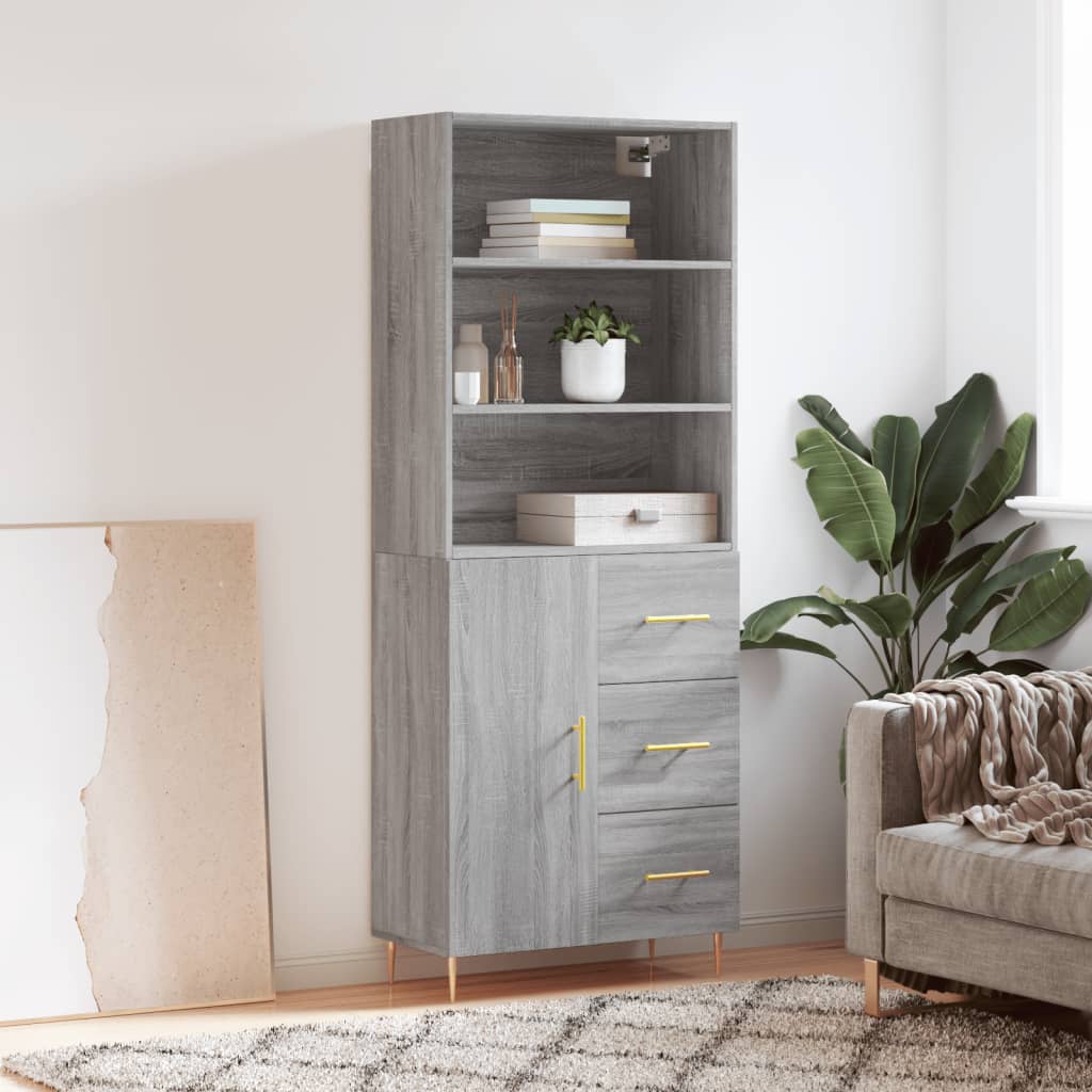 Hoge kast 69,5x34x180 cm bewerkt hout grijs sonoma eikenkleurig