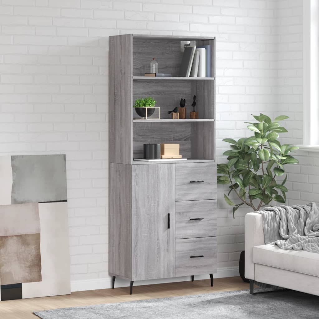 Hoge kast 69,5x34x180 cm bewerkt hout grijs sonoma eikenkleurig