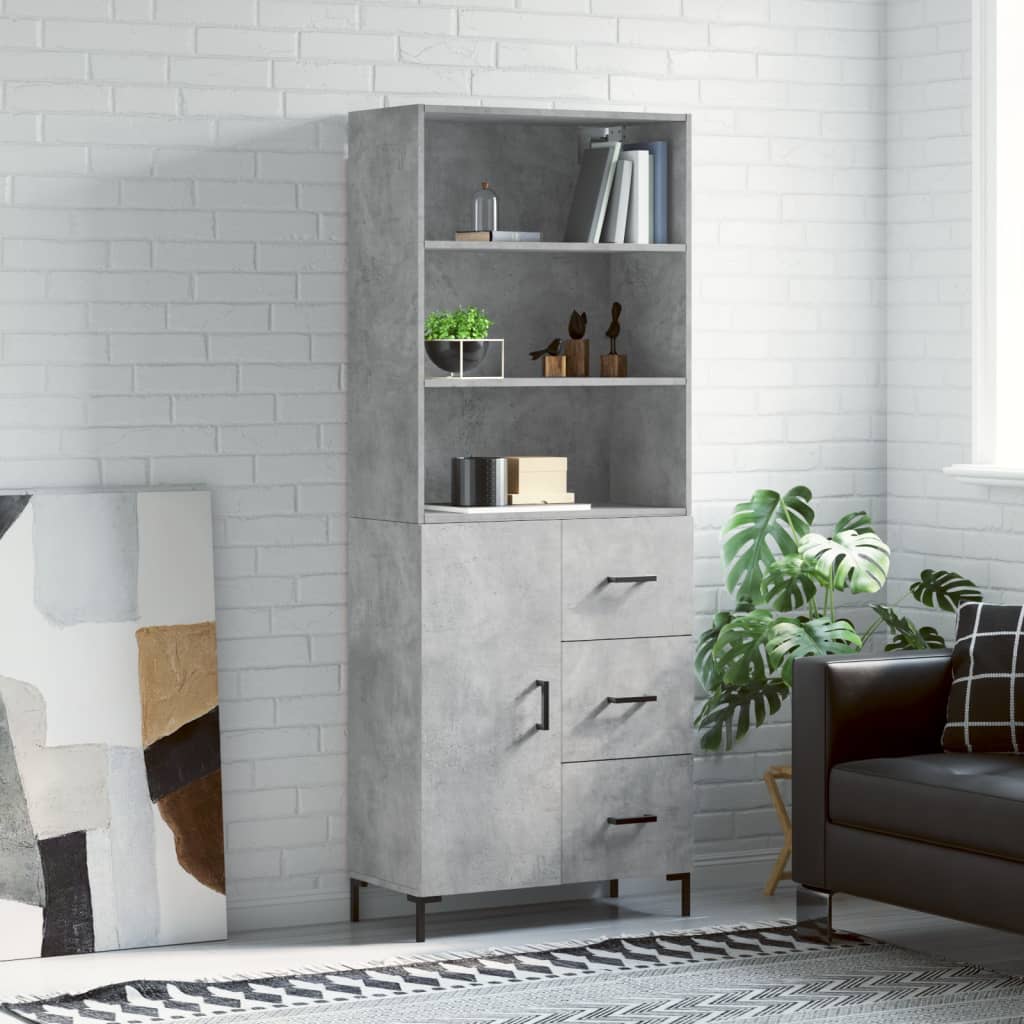 Hoge kast 69,5x34x180 cm bewerkt hout betongrijs