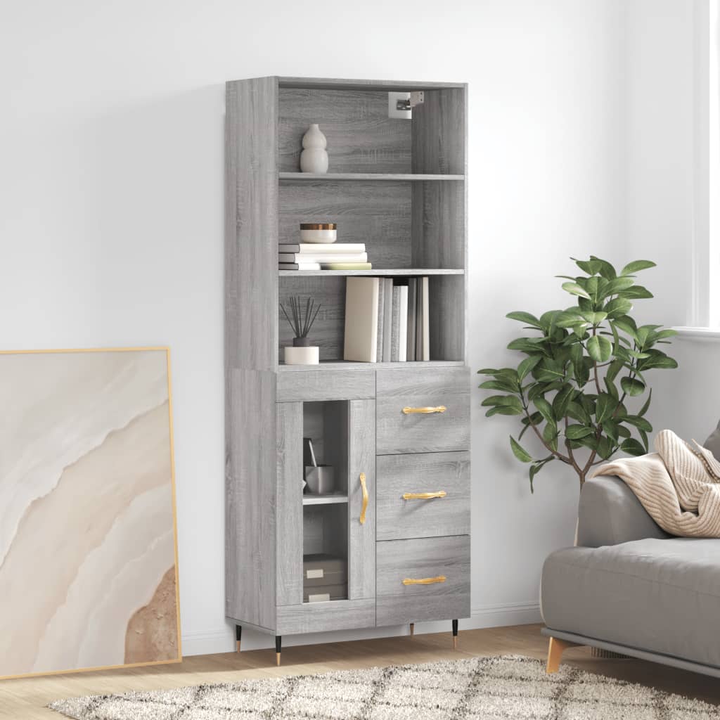 Hoge kast 69,5x34x180 cm bewerkt hout grijs sonoma eikenkleurig