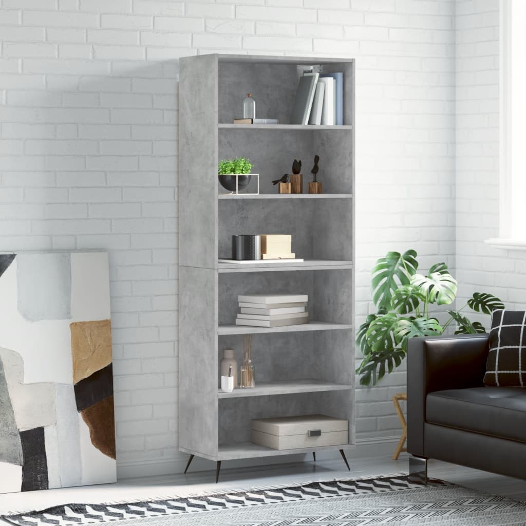 Hoge kast 69,5x32,5x180 cm bewerkt hout betongrijs
