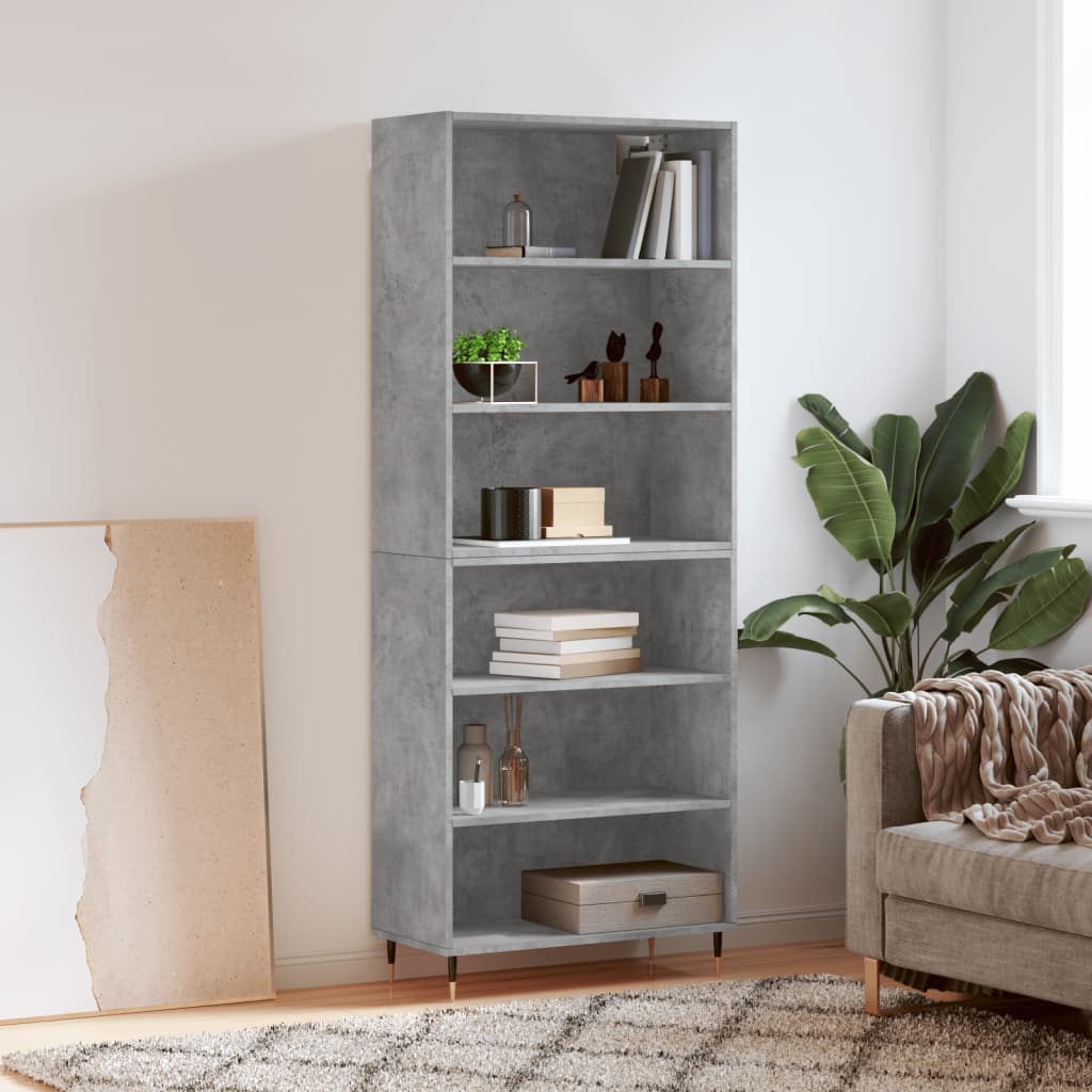 Hoge kast 69,5x32,5x180 cm bewerkt hout betongrijs – afbeelding 1