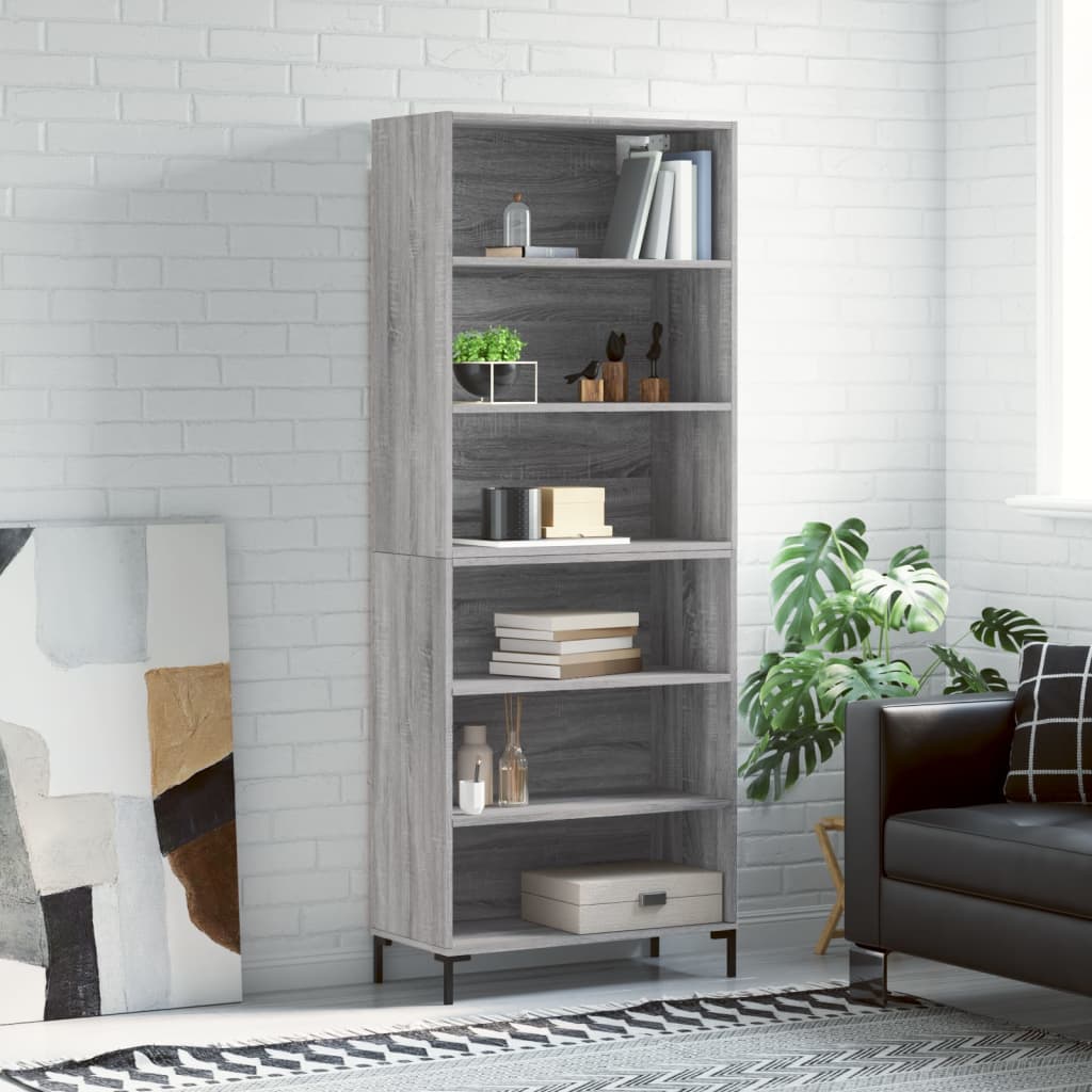 Hoge kast 69,5x32,5x180 cm bewerkt hout grijs sonoma eikenkleur