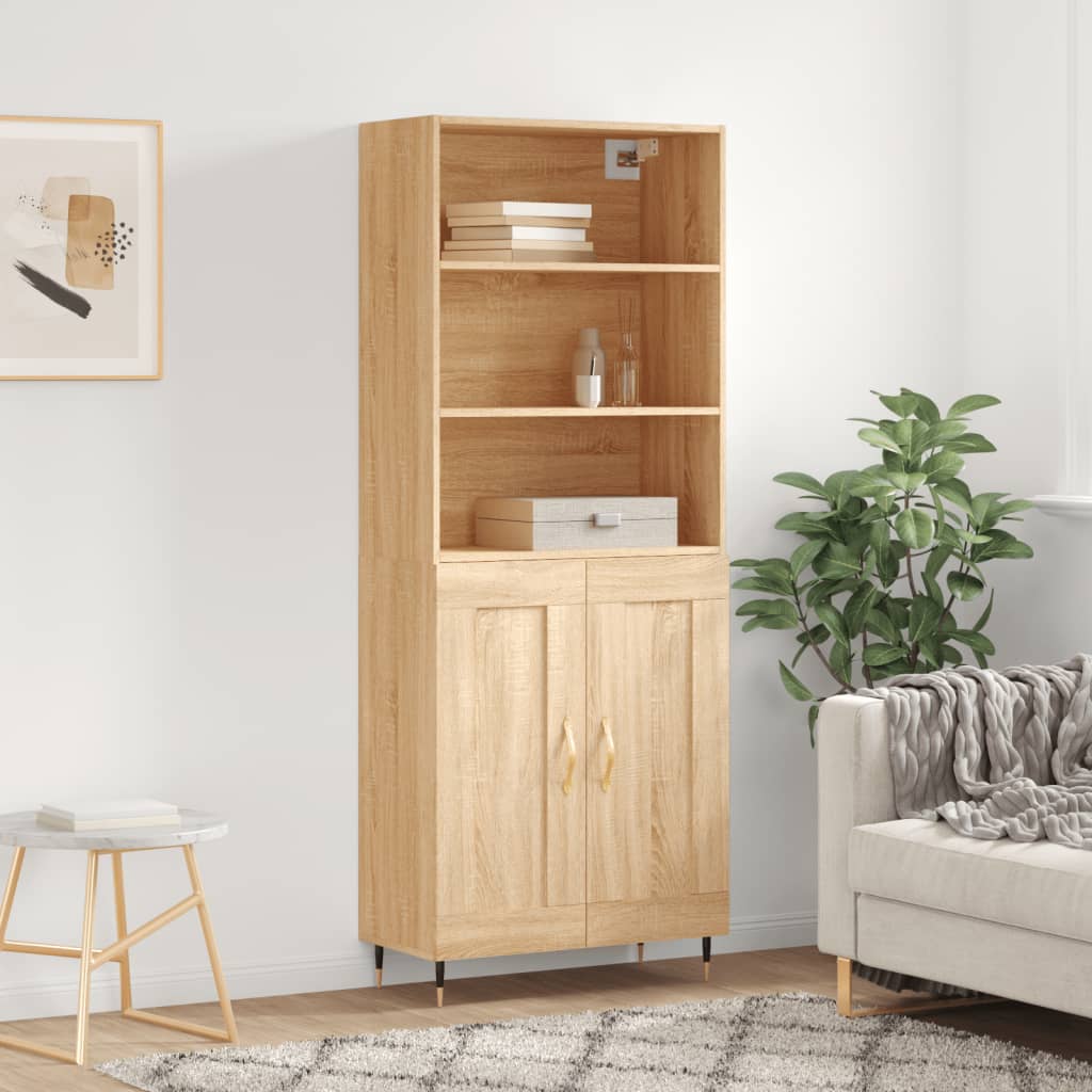 Hoge kast 69,5x34x180 cm bewerkt hout sonoma eikenkleurig – afbeelding 1
