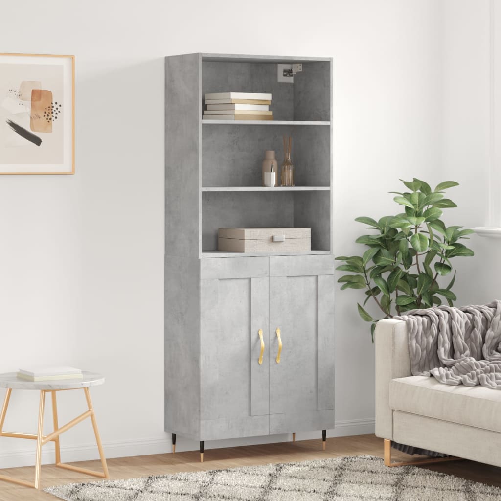 Hoge kast 69,5x34x180 cm bewerkt hout betongrijs