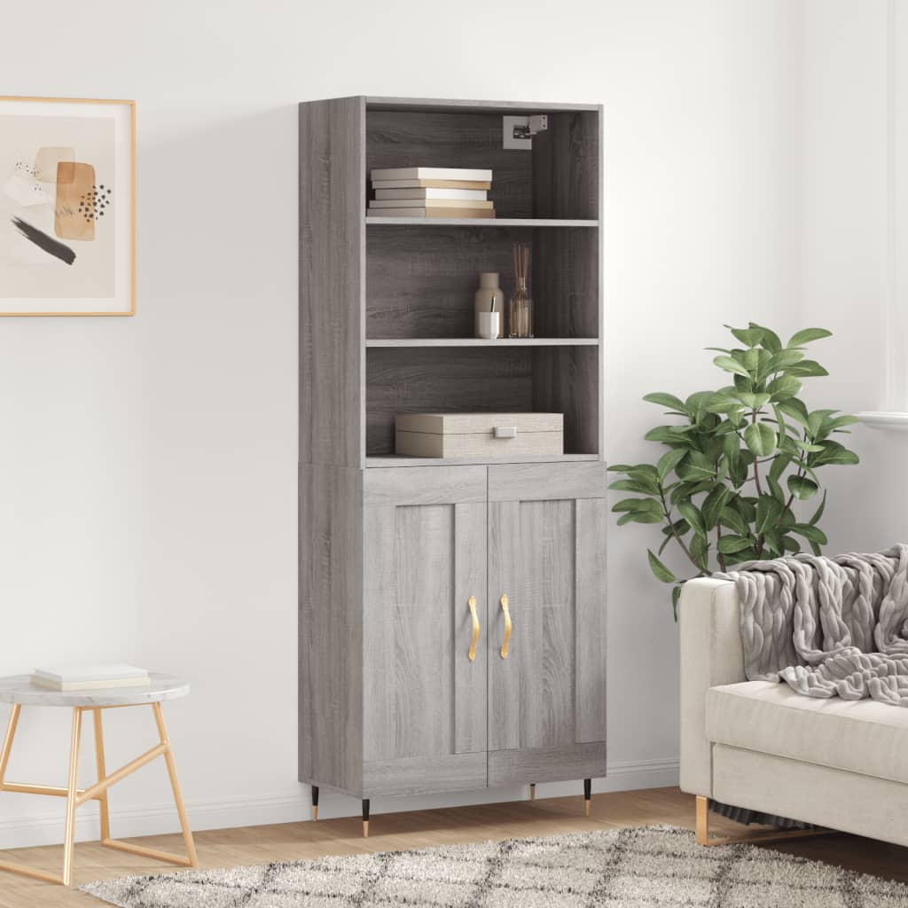 Hoge kast 69,5x34x180 cm bewerkt hout grijs sonoma eikenkleurig