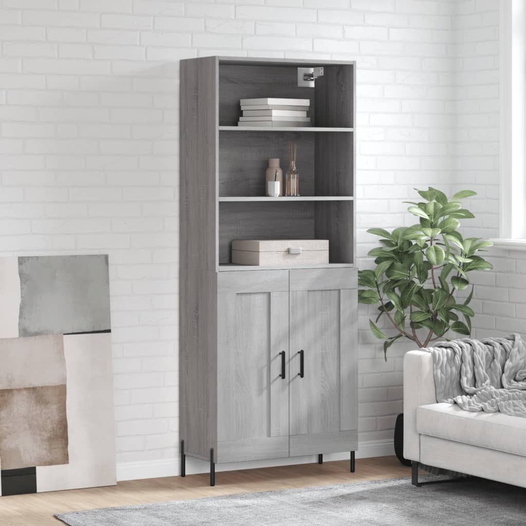 Hoge kast 69,5x34x180 cm bewerkt hout grijs sonoma eikenkleurig