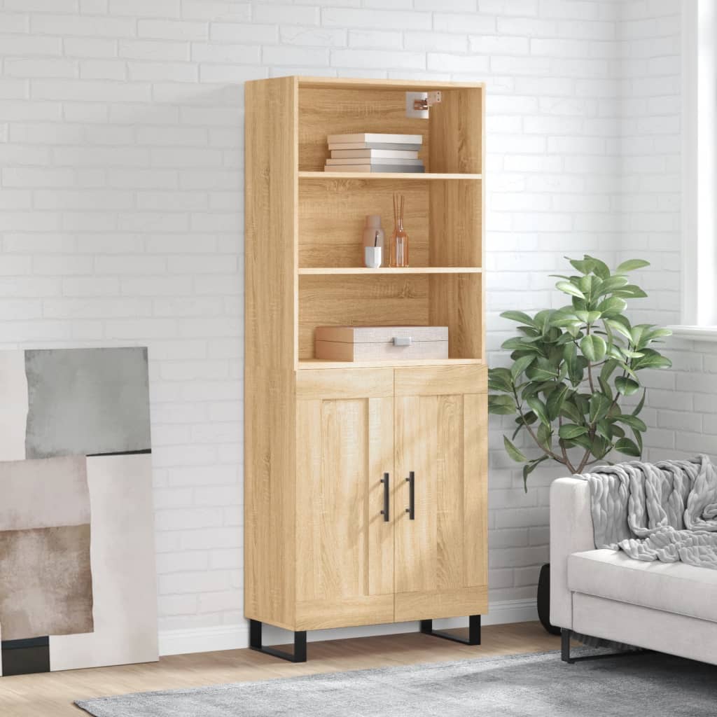 Hoge kast 69,5x34x180 cm bewerkt hout sonoma eikenkleurig – afbeelding 1