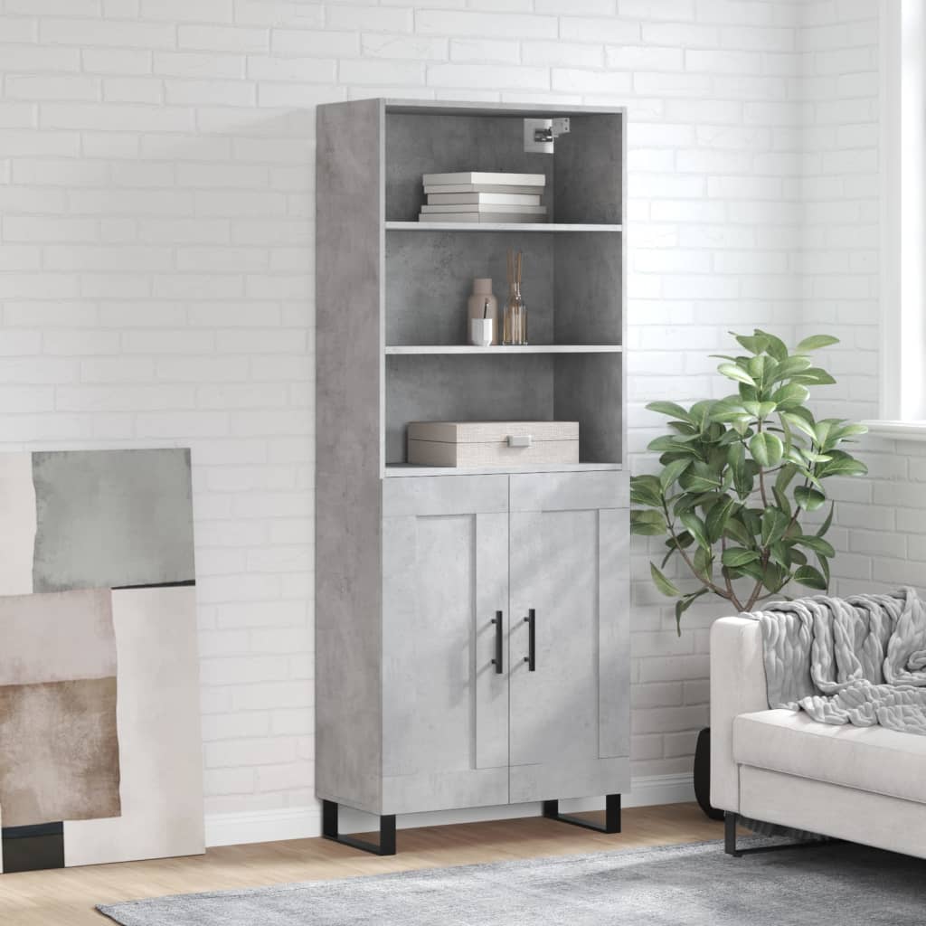 Hoge kast 69,5x34x180 cm bewerkt hout betongrijs