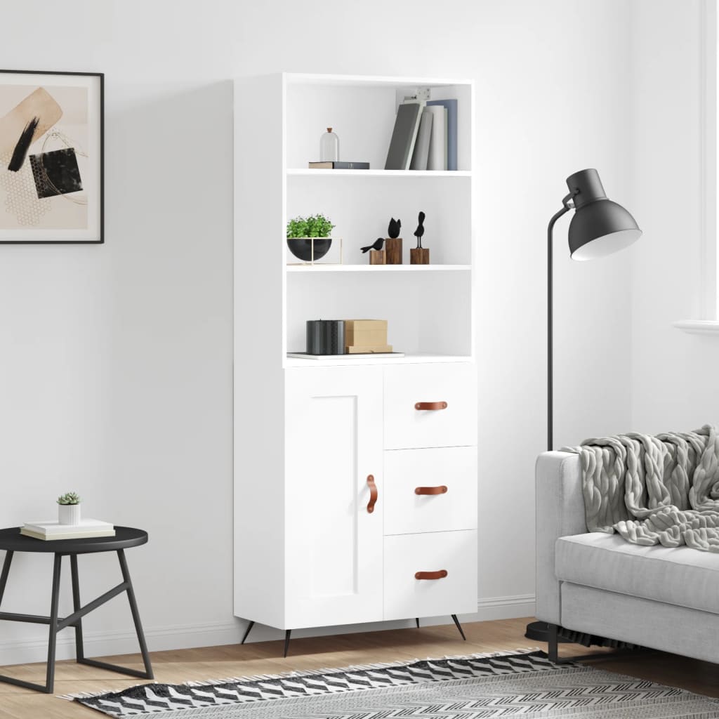 Hoge kast 69,5x34x180 cm bewerkt hout wit – afbeelding 1