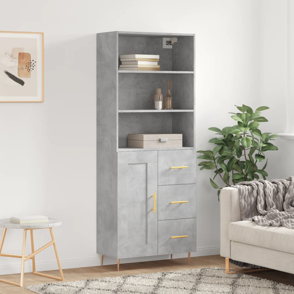 Hoge kast 69,5x34x180 cm bewerkt hout betongrijs