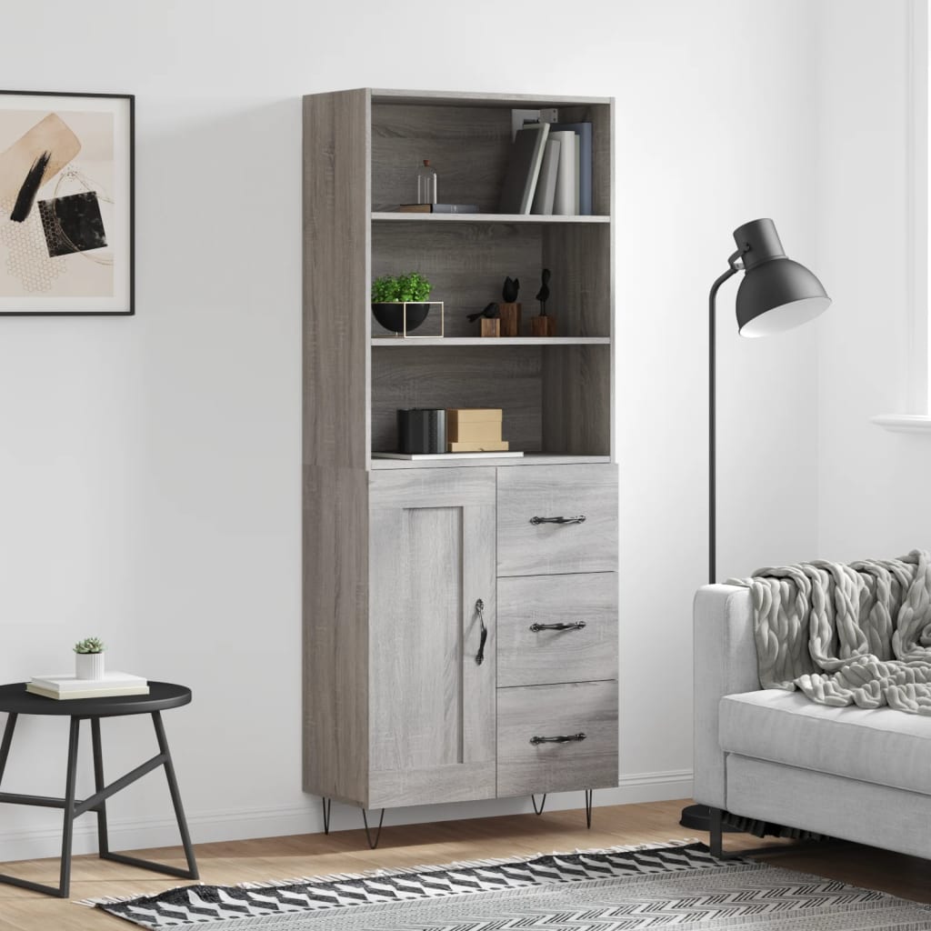 Hoge kast 69,5x34x180 cm bewerkt hout grijs sonoma eikenkleurig