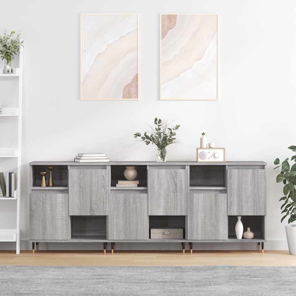 Dressoirs 3 st bewerkt hout grijs sonoma eikenkleurig