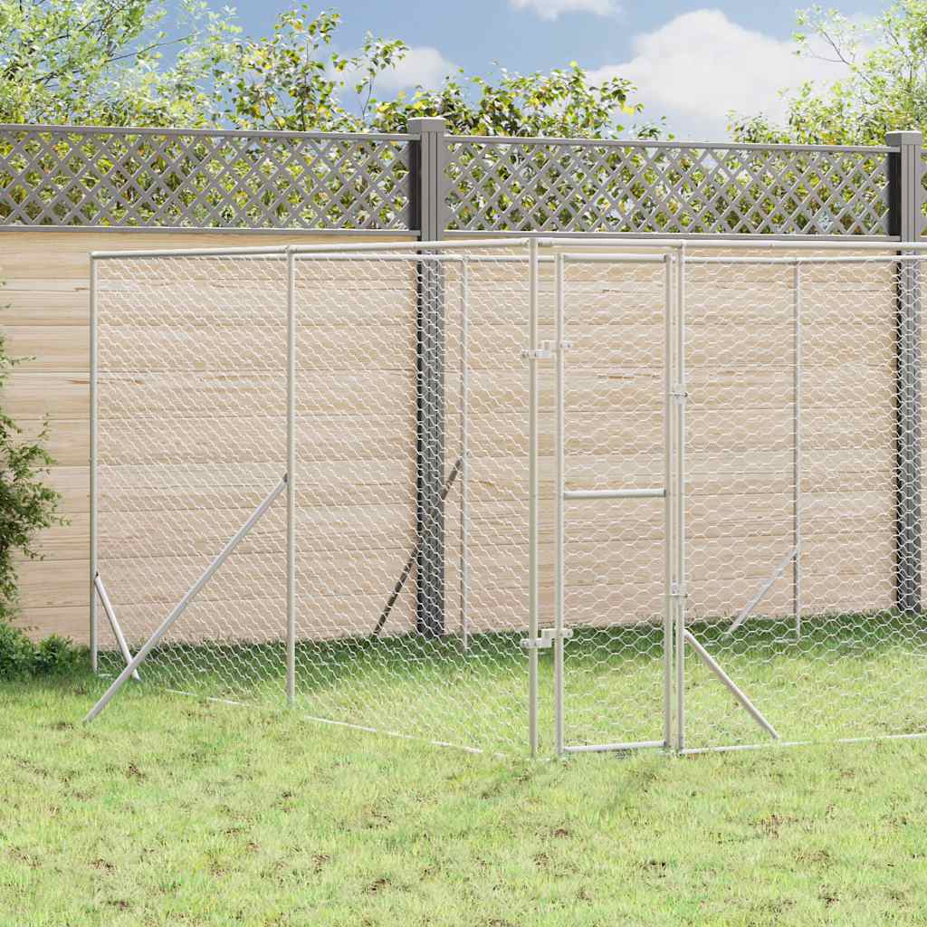 Hondenkennel voor buiten 4x4x2 m gegalvaniseerd staal zilver