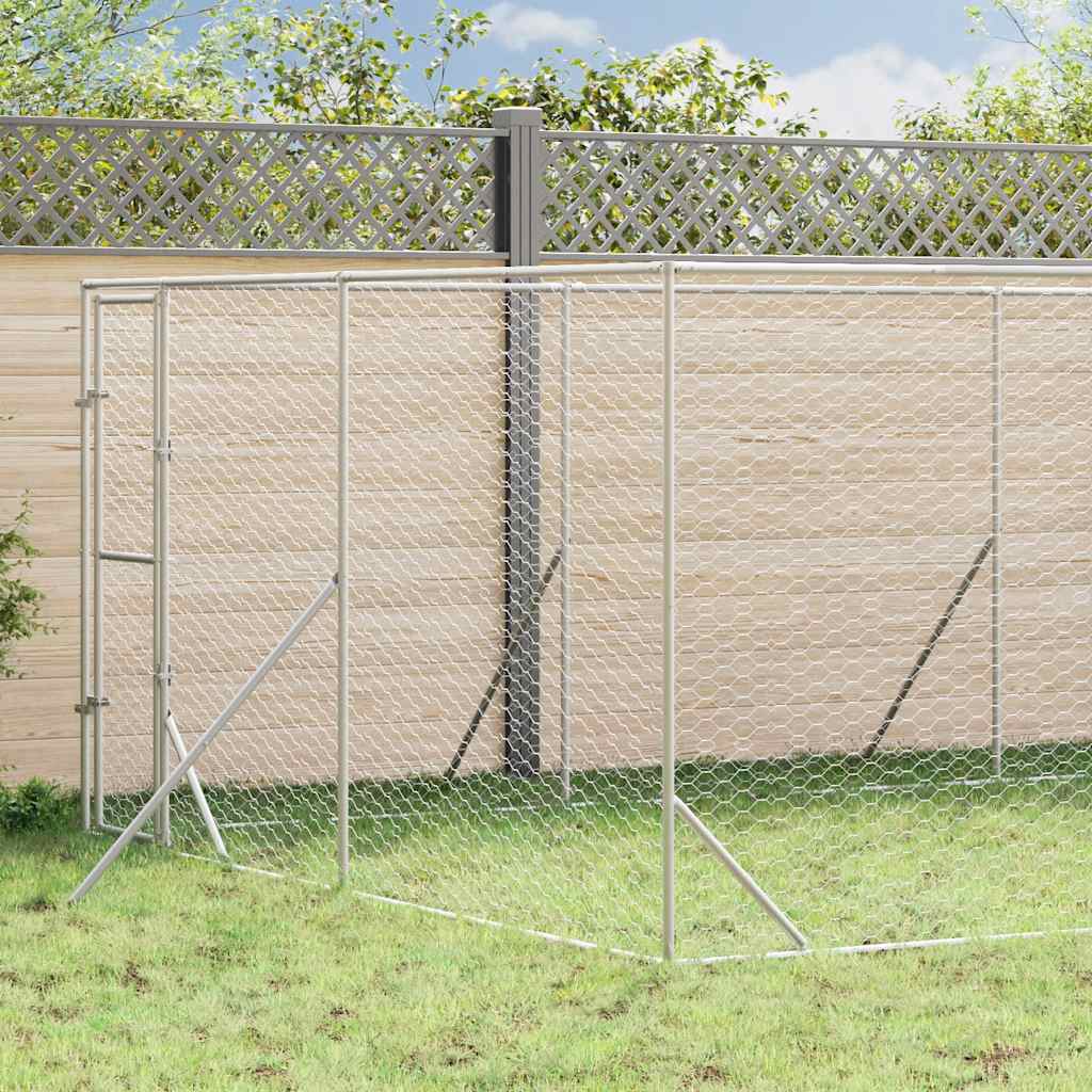 Hondenkennel voor buiten 4x16x2 m gegalvaniseerd staal zilver