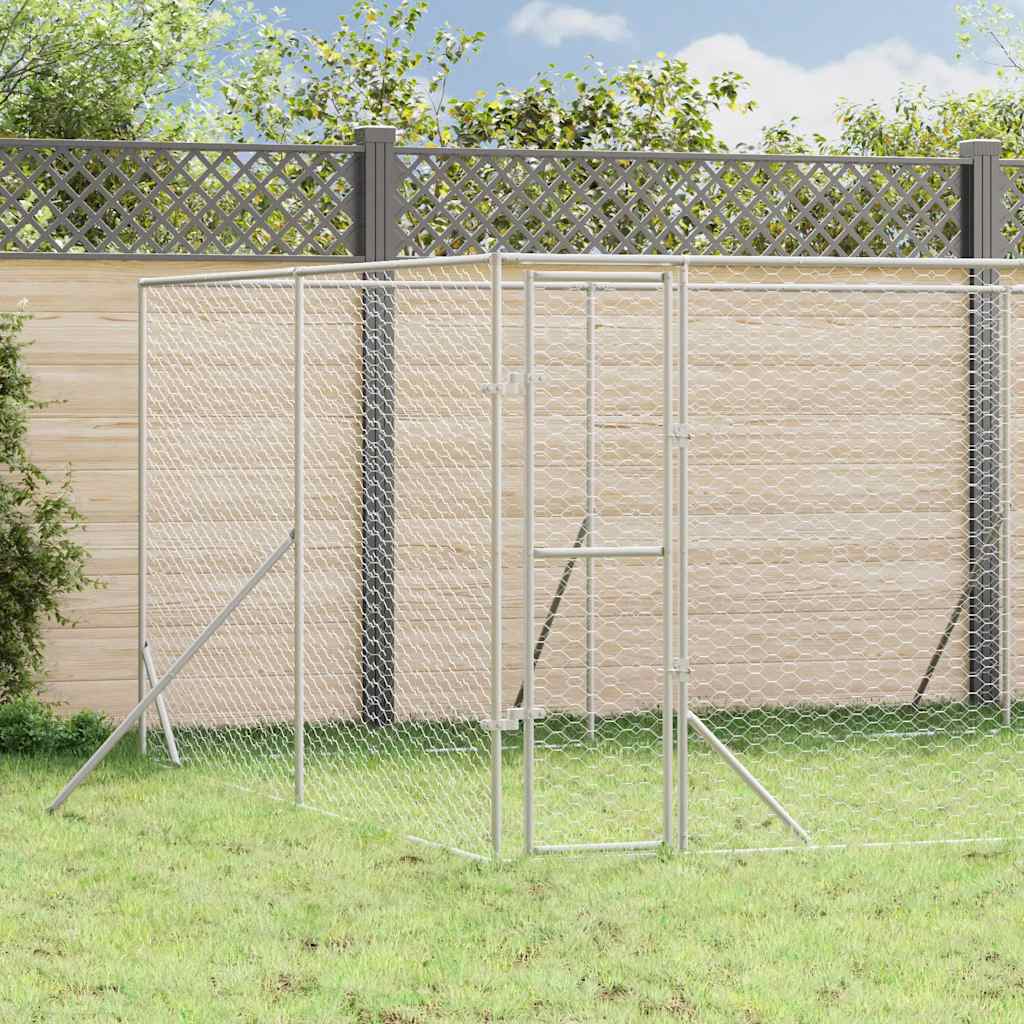 Hondenkennel voor buiten 8x8x2 m gegalvaniseerd staal zilver