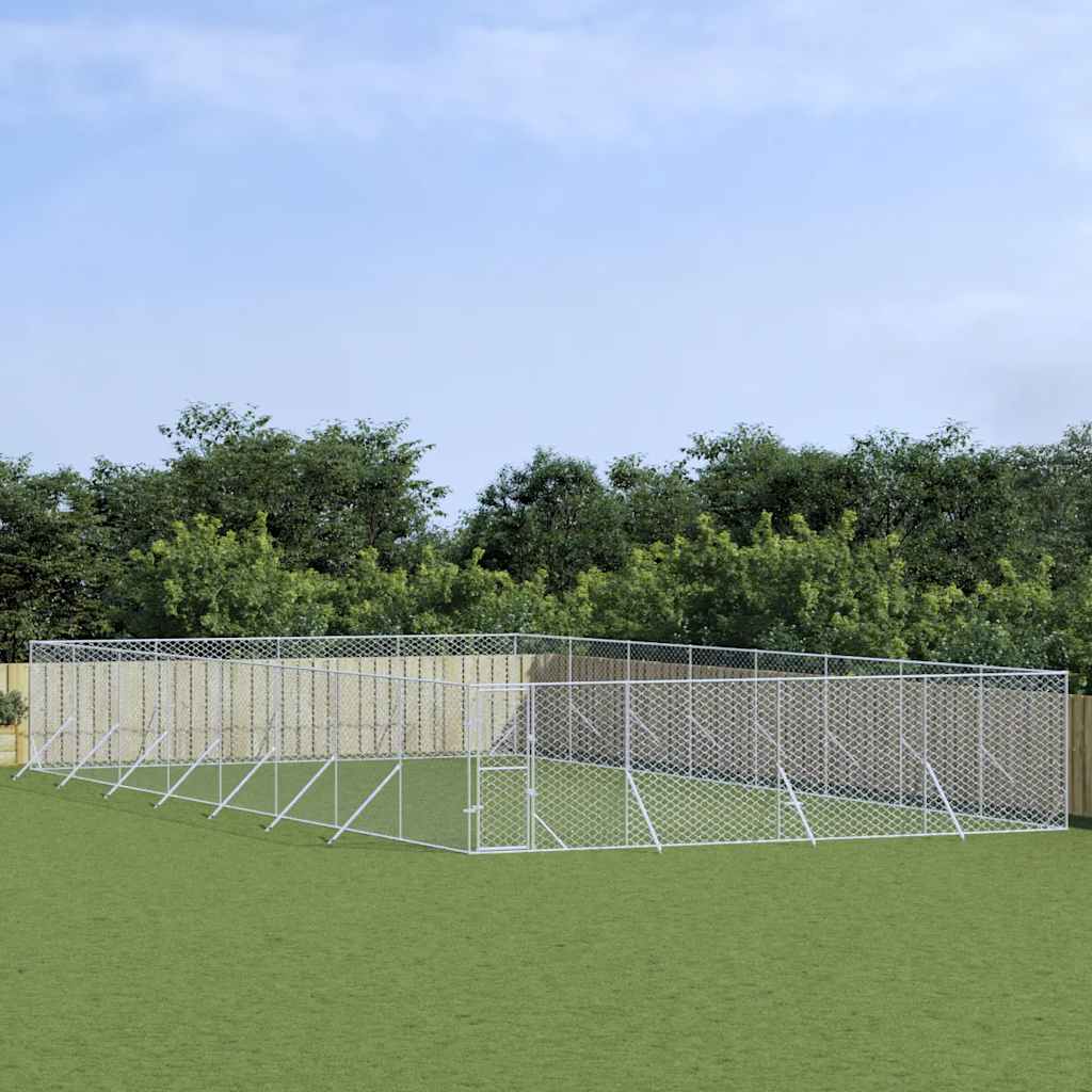 Hondenkennel voor buiten 8x16x2 m gegalvaniseerd staal zilver