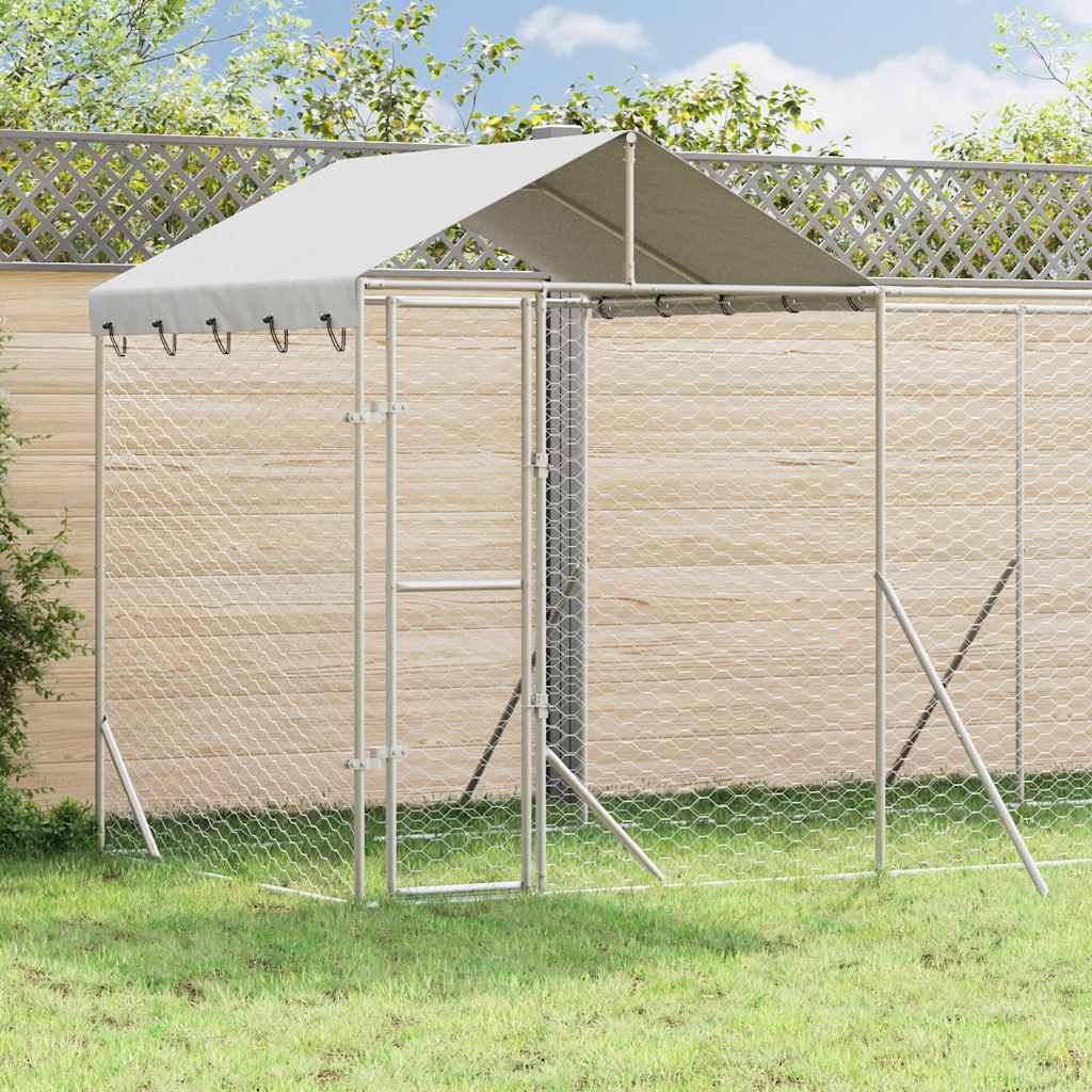 Hondenkennel met dak 6x2x2,5 m gegalvaniseerd staal zilverkleur