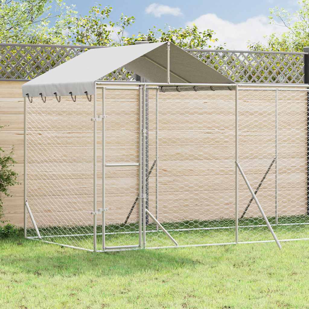 Hondenkennel met dak 14x2x2,5 m gegalvaniseerd staal zilver