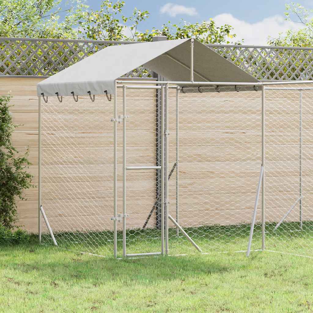 Hondenkennel met dak 4x4x2,5 m gegalvaniseerd staal zilver