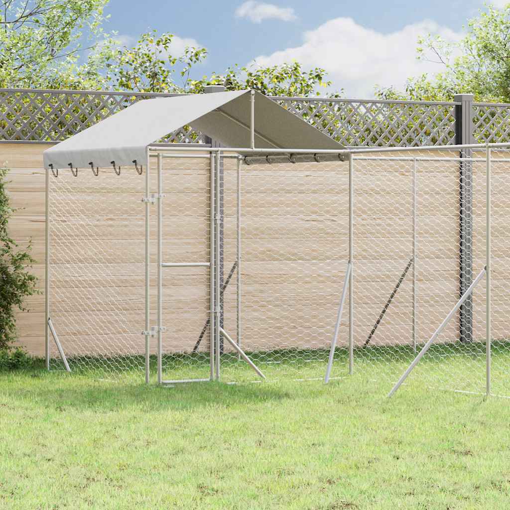Hondenkennel met dak 6x6x2,5 m gegalvaniseerd staal zilver
