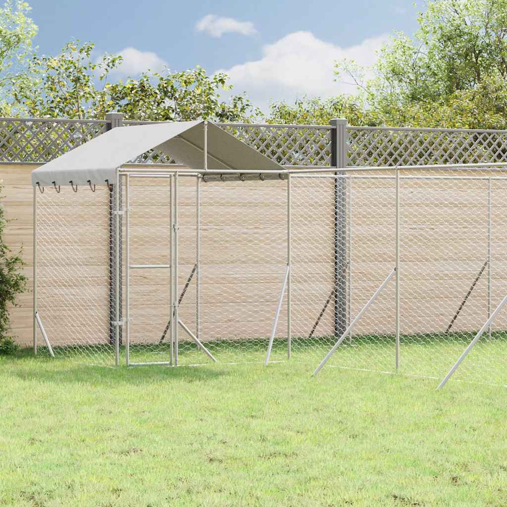 Hondenkennel met dak 10x8x2,5 m gegalvaniseerd staal zilver