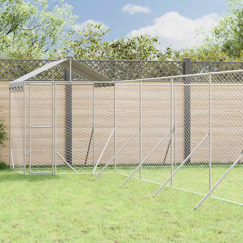 Hondenkennel met dak 12x12x2,5 m gegalvaniseerd staal zilver