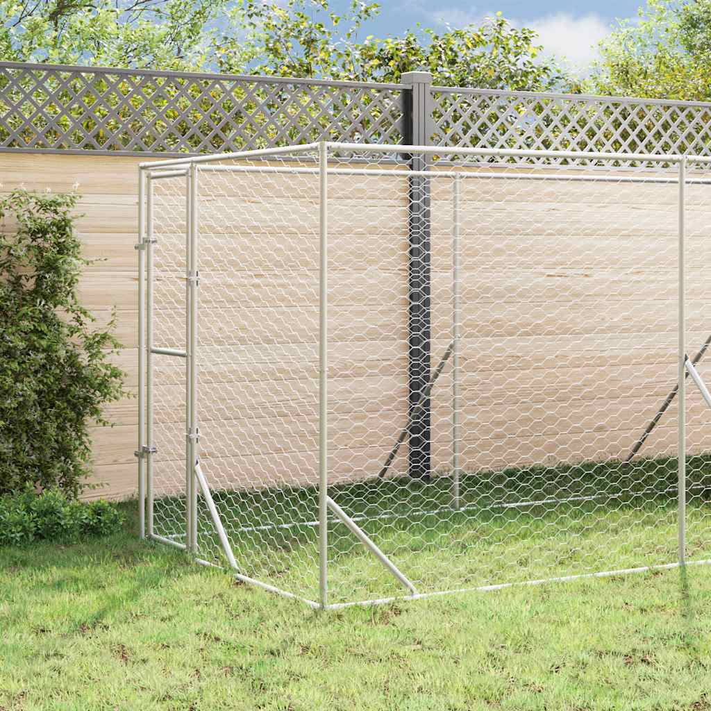 Hondenkennel met dak 2x6x2,5 m gegalvaniseerd staal zilverkleur