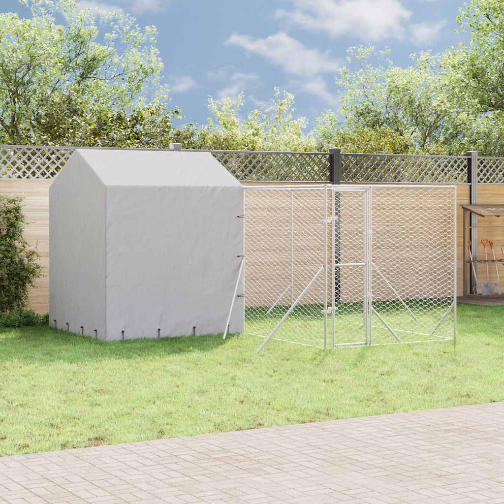 Hondenkennel met dak 4x4x2,5 m gegalvaniseerd staal zilver